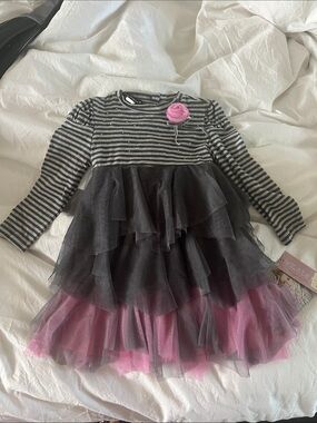 Kate Mack ❤️Biscotti pk/gry chiff tier Todd dress ! 3T